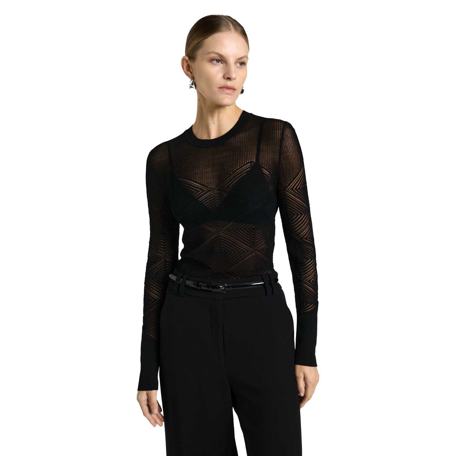 Cue Long Sleeve Diamond Pattern Knit
